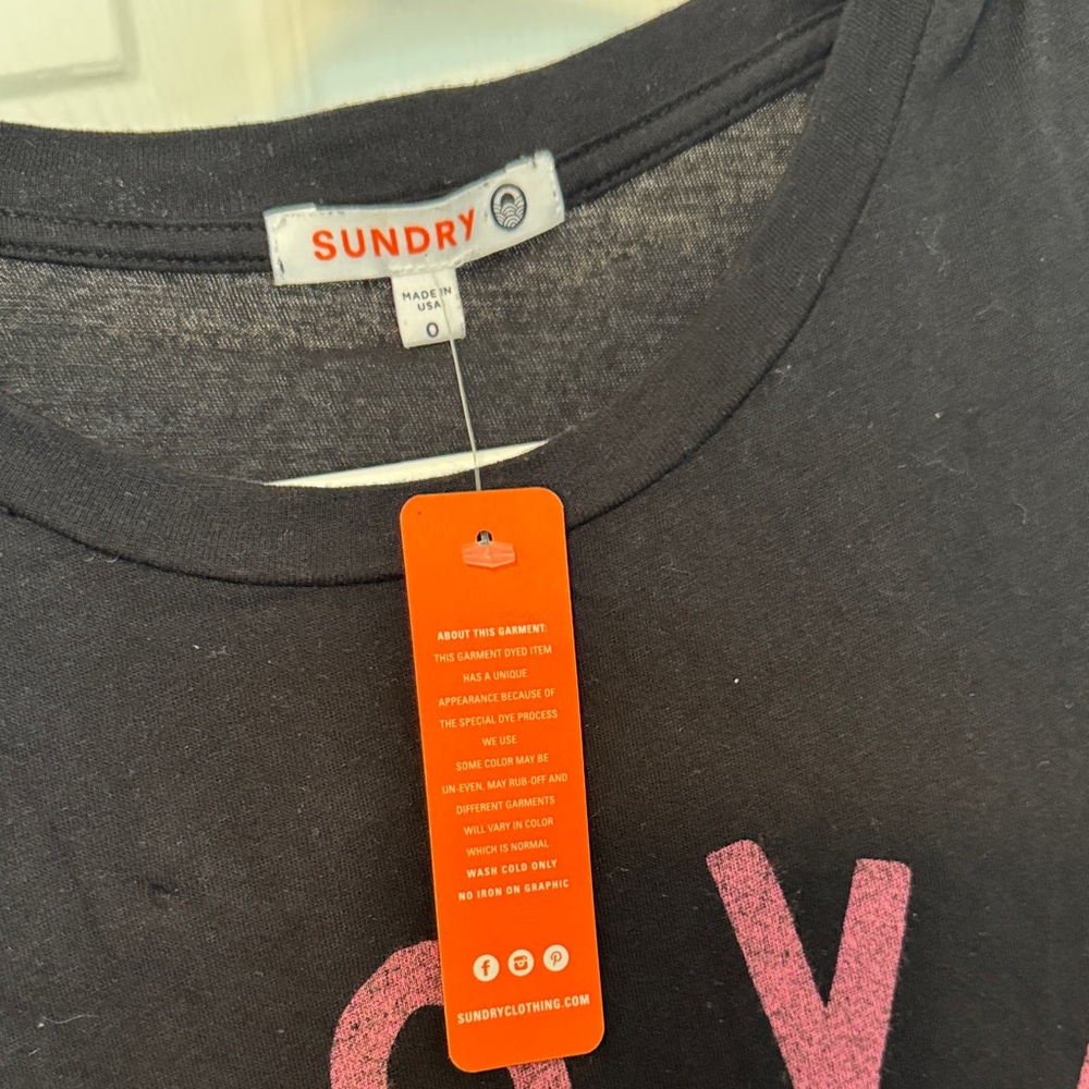 Sundry Black Tee with Pink 'Love Life' Graphic - Picture 2 of 3